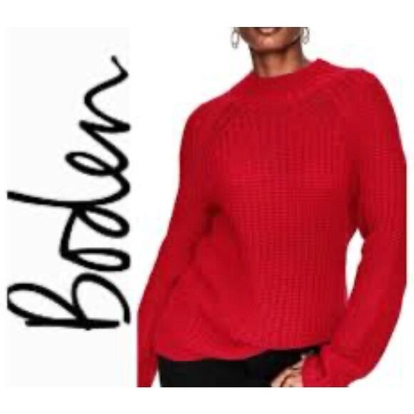 Boden red wool blend shacket knit mock neck sweater M - Picture 1 of 9